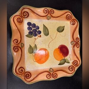 Decorative Square Ceramic Plate with Fruit Design